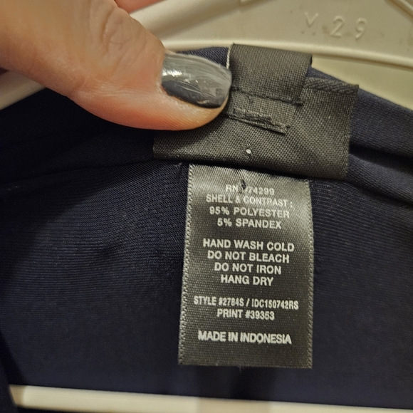 EnFocus Stylish Navy Blue and Tan Dress with Built in Necklace and Shall - Picture 8 of 9